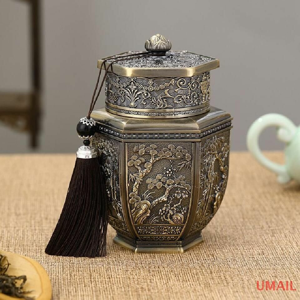 Чайница для хранения чая по Фэн-Шуй из металла стильная и удобная банка для чая 15x5.8x6 см