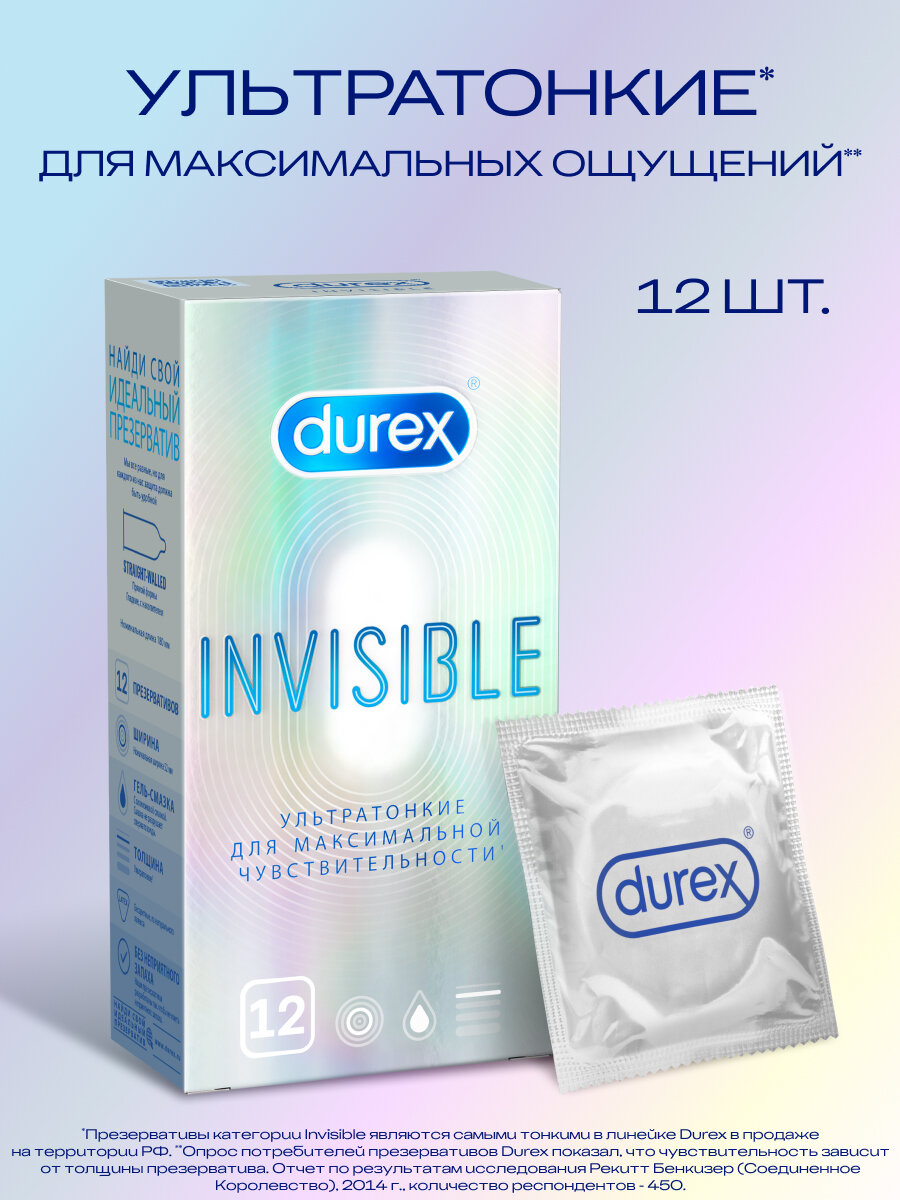 Презервативы Durex Invisible ультратонкие, 12 шт