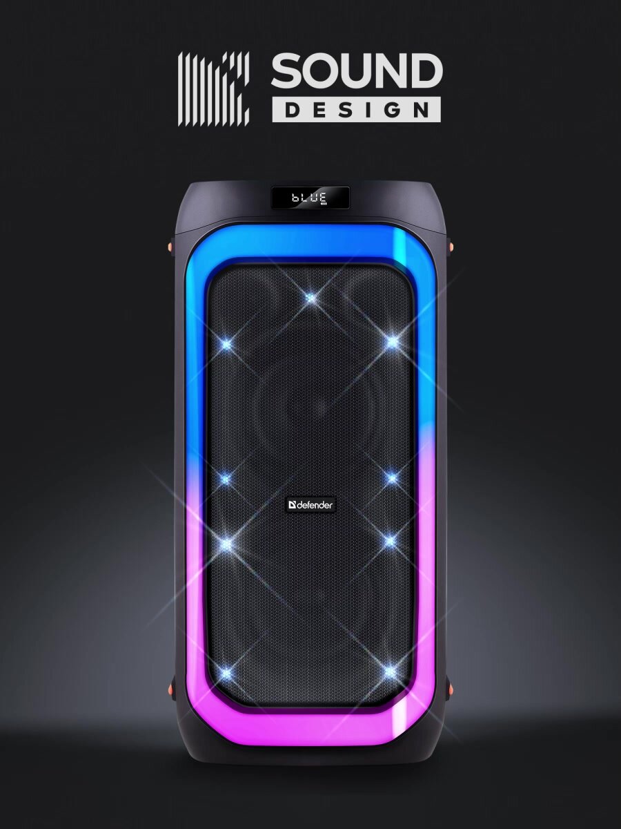 Колонка портативная музыкальная bluetooth, беспроводная с блютуз Defender ORION 60 Вт, bluetooth, FM радио, USB, AUX, LED дисплей, два микрофонных входа — фото 1