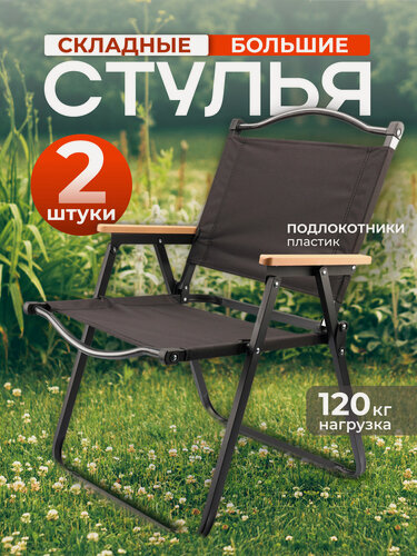 Изображение товара Стул складной туристический Camping 2 штуки, кресло садовое со спинкой для рыбалки, отдыха, пикника, черный, Ами Мебель