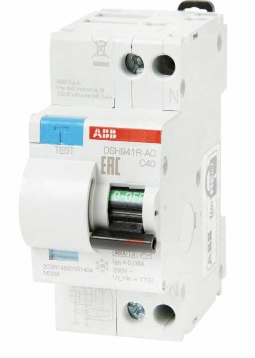 Дифференциальный автомат ABB DS941/DSH941R 2П 30 мА C 45 кА AC электромеханический 40 А