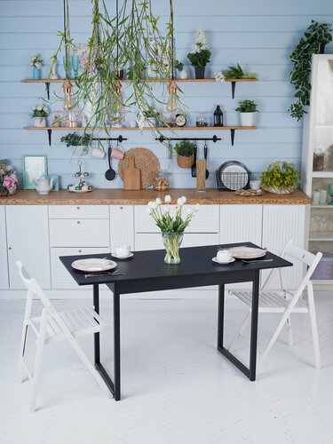 Изображение товара Стол кухонный обеденный раздвижной Домати, черный лофт, 100/130х60х75 см.