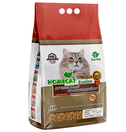 Комкующийся наполнитель Хоумкэт для кошачьего туалета Древесный 6 л