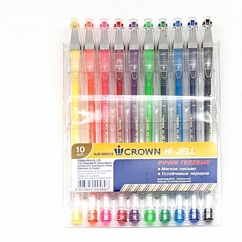 Н р гелевых ручек Crown  Hi Jell Color  10цв 0 55мм HJR 500SET 10