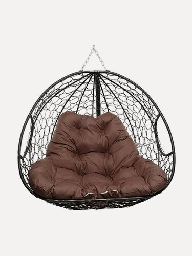 Изображение товара Подвесное кресло для двоих (без стойки), с ротангом чёрное, коричневая подушка
