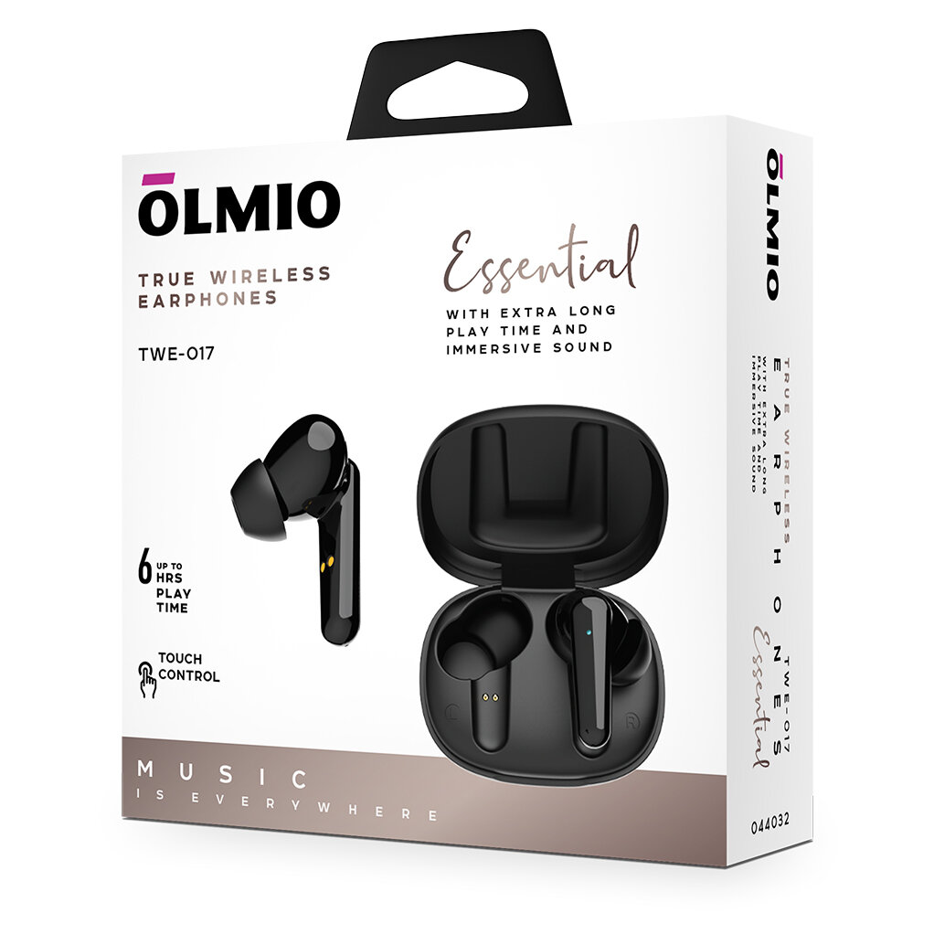Наушники внутриканальные беспроводные Olmio TWE-017, Bluetooth 5.1, черные