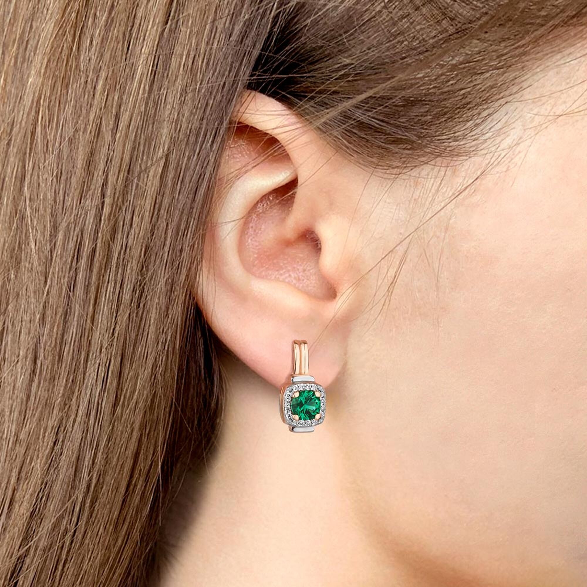 Серьги Diamant online, серебро, 925 проба, золочение, изумруд синтетический, фианит, длина 1.6 см, , зелeный — фото 1