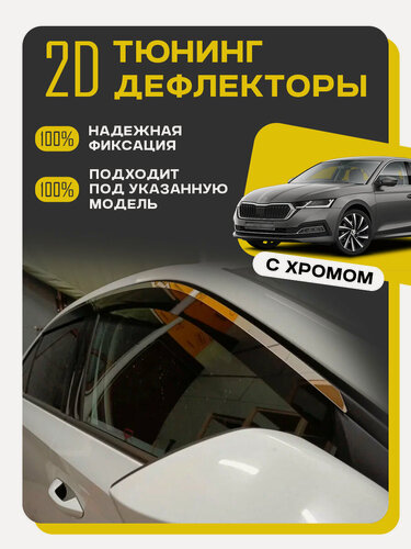 Изображение товара Плоские тюнинг дефлекторы с хромом Skoda Octavia A8 (19-н. в.) лифтбэк / Ветровики для Шкода Октавия А8. Комплект 4 шт.