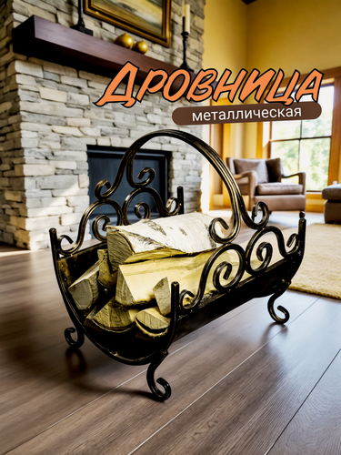 Изображение товара Дровница для камина, для бани, металлическая для дома и уличная переноска для дров