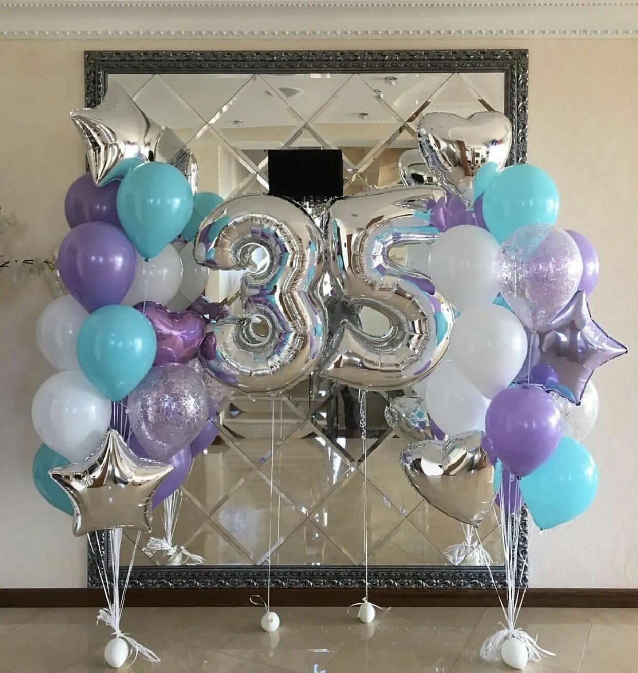 Шар воздушный фольгированный Цифра 35, цвет серебряный 42"/106 см (шс3)(шс5)