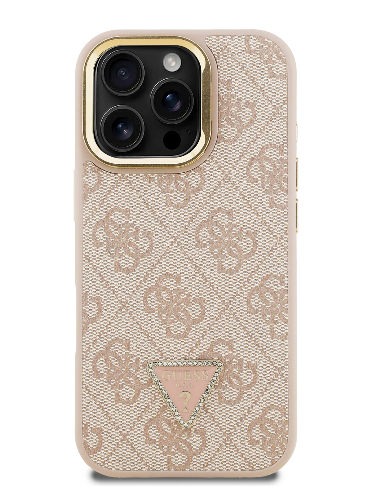 Чехол Guess для iPhone 16 Pro с магнитами MagSafe, из экокожи PU leather, розовый — фото 1