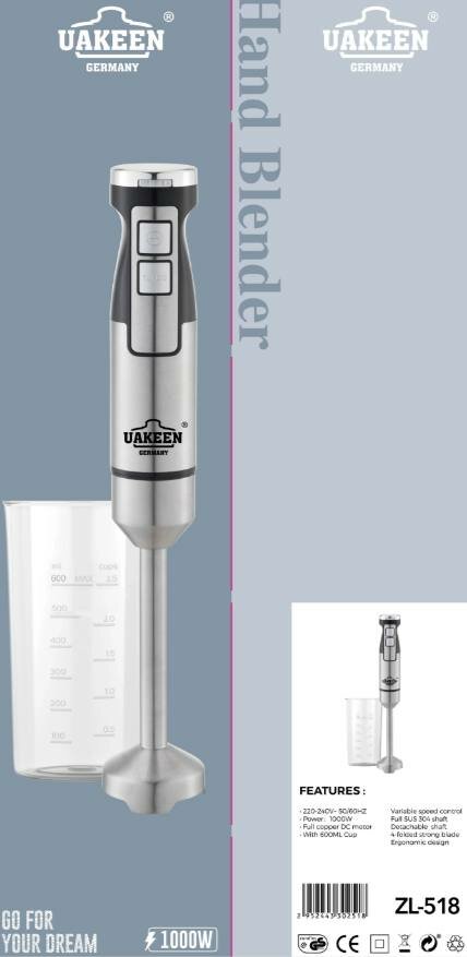 Погружной блендер "UAKEEN" ZL-518, мощность 1000 Вт, металлический корпус