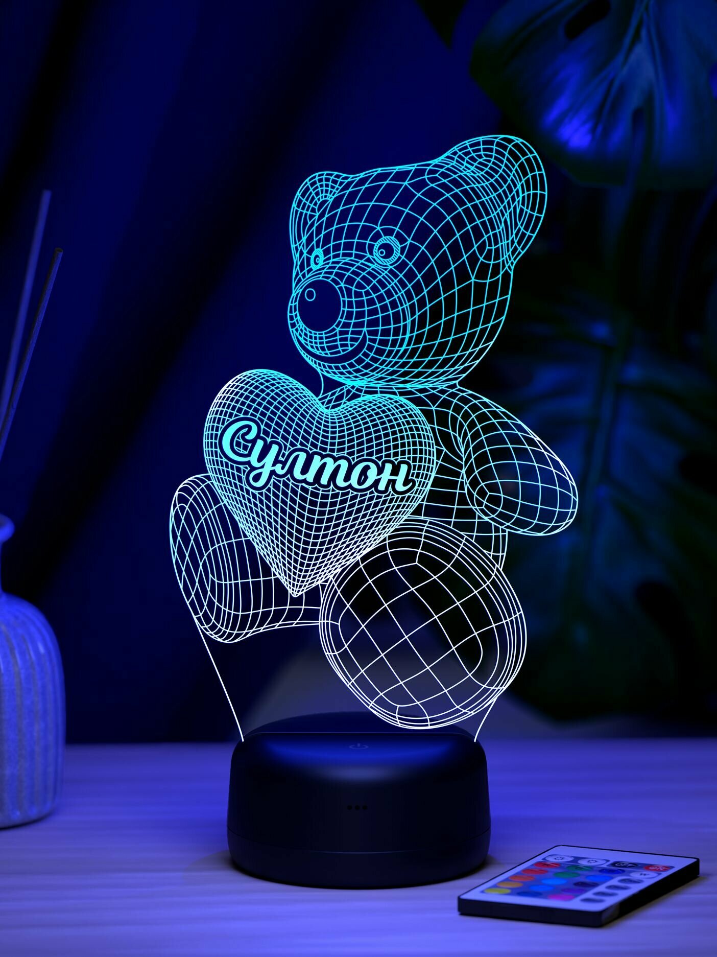 Ночник "Мишка с именем Султон" - подарок мальчику, сыну, любимому