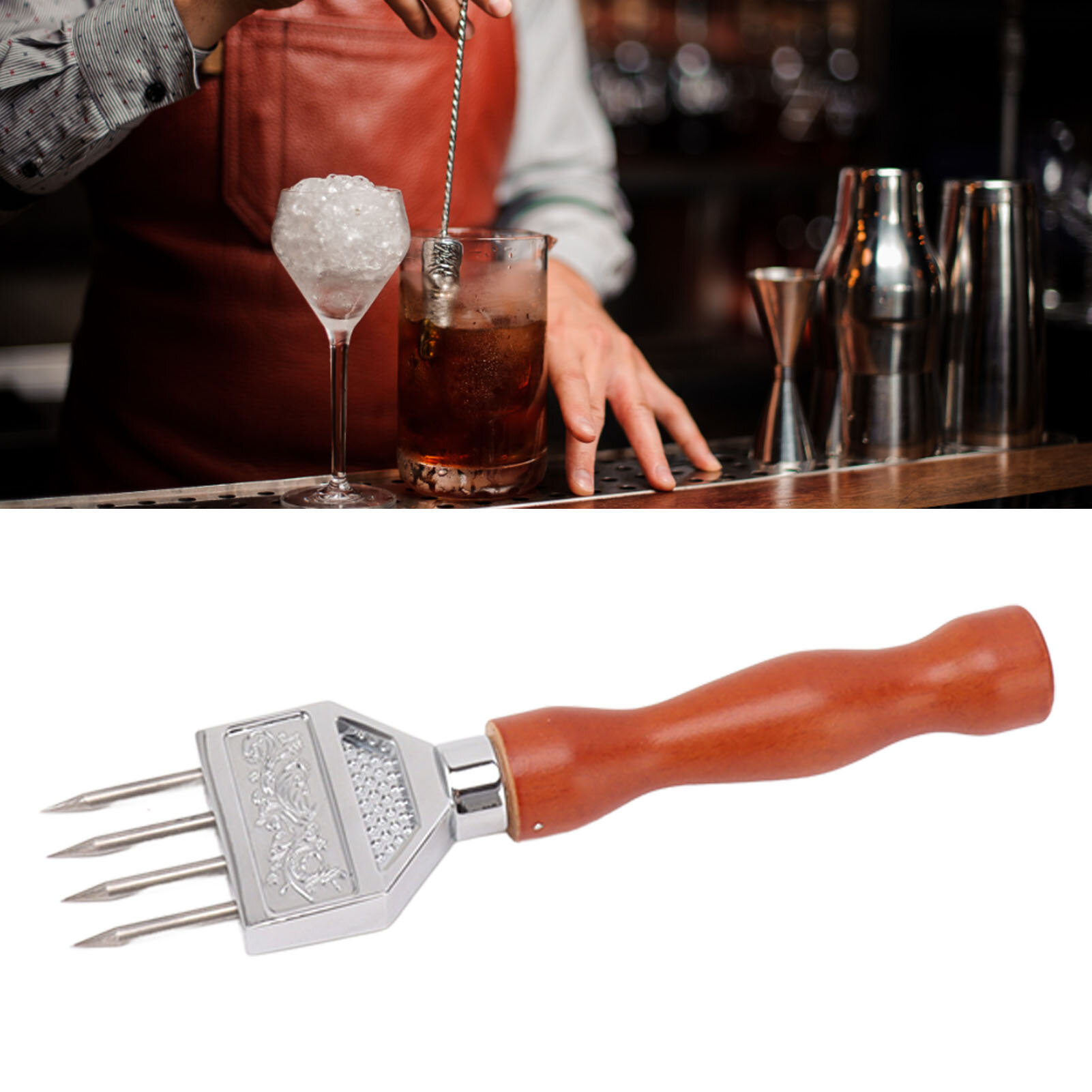 Измельчитель льда Измельчитель льда из нержавеющей стали 304 с деревянной ручкой для разбивания льда Кухонный инструмент типа B