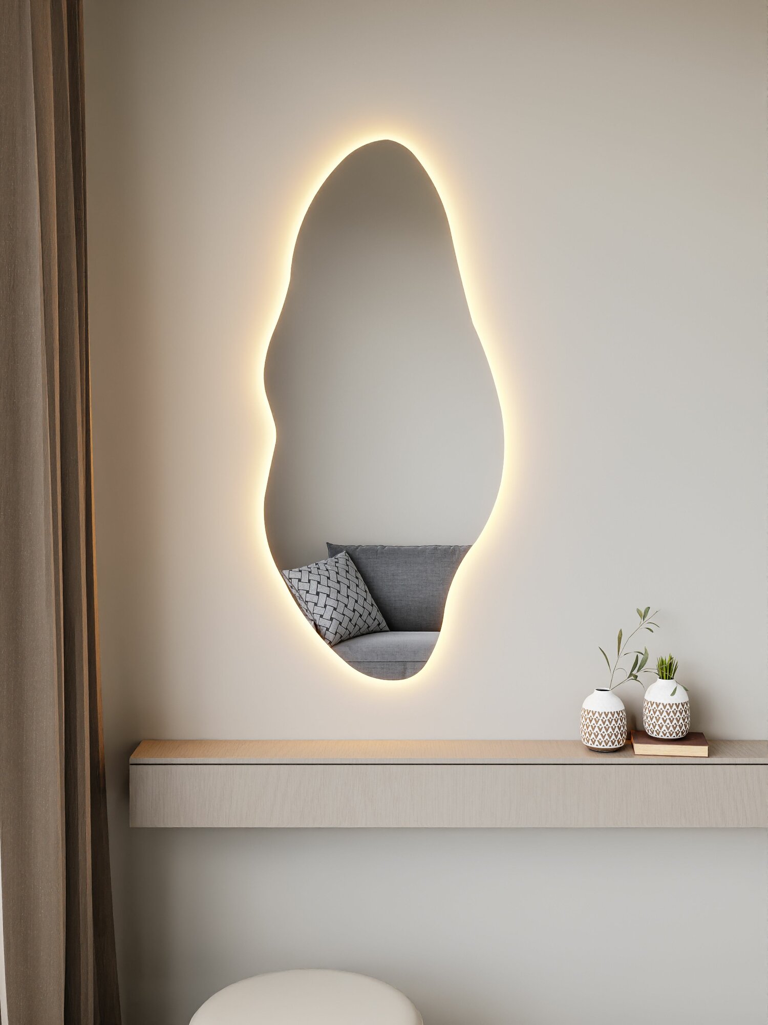 Зеркало настенное фигурное с подсветкой М4 CLOUD MIRROR 120х55 см. теплый свет 3000К