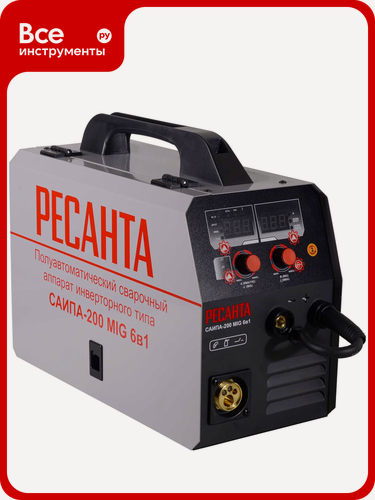Изображение товара Сварочный полуавтомат Ресанта САИПА-200 MIG 6в1, инверторный аппарат с алюминиевым режимом и цифровым дисплеем
