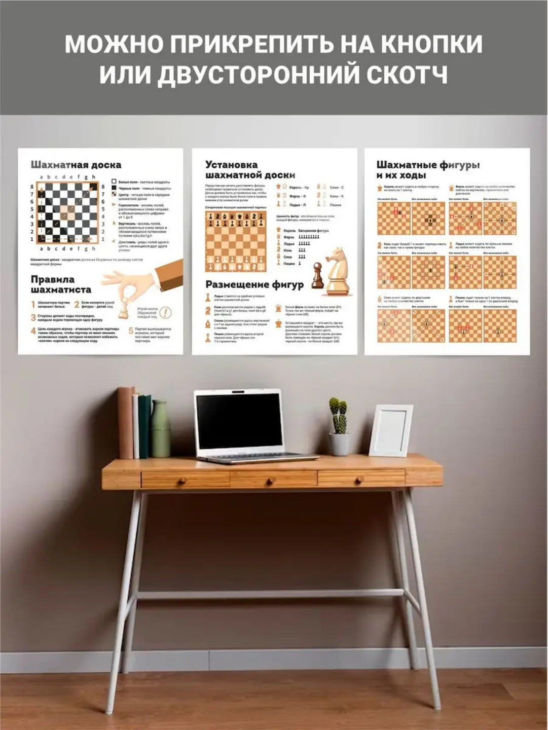 Набор обучающих плакатов «Шахматы» состоит из 3 плакатов. формат А3, ламинированное, для школьников — фото 1