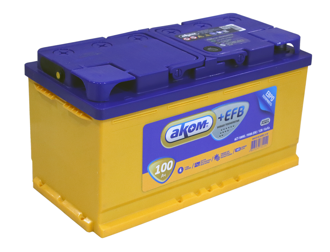 Аккумулятор AKOM EFB 100 Ач 950 А (352х175х190) обратная полярность