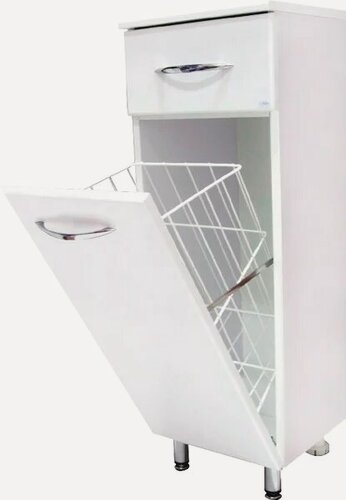 Изображение товара Тумба Onika Каприз 30.17 с бельевой корзиной, напольная, 30,2 см, белая, глянцевая, из МДФ, с выдвижными ящиками, с дверками