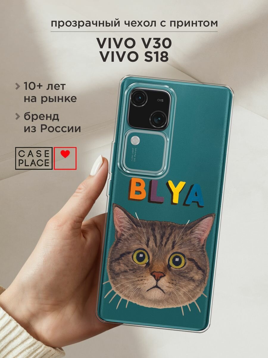 Чехол на Vivo V30/S18 / Виво V30 Pro/S18 Pro с принтом "Серый котик", прозрачный