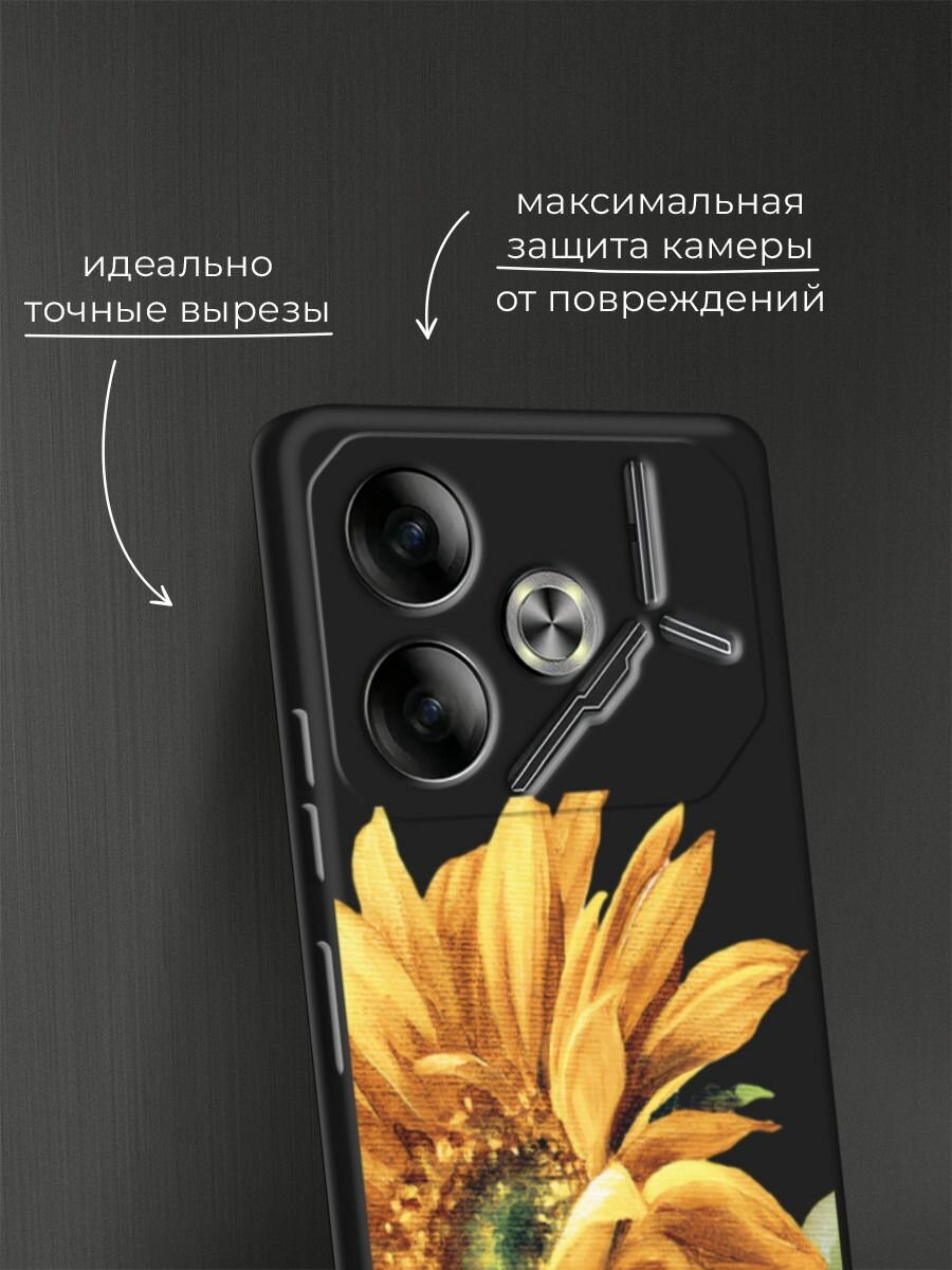 Черный матовый чехол на Tecno Pova 6 / Текно Пова 6 с принтом "Желтая хризантема" — фото 1