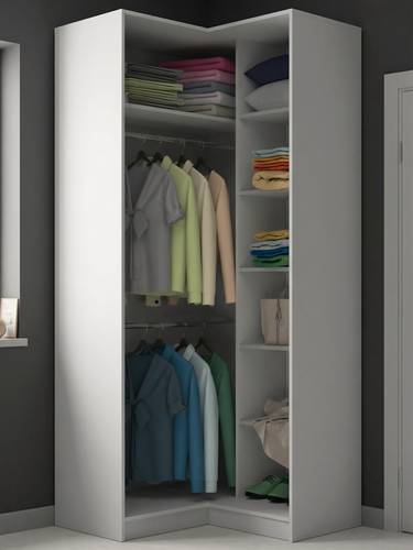 Изображение товара Открытый гардеробный угловой шкаф Макс-5 с 2 штангами для вешалок и 7 полками, ШхГхВ: 100х50х210 см, белый