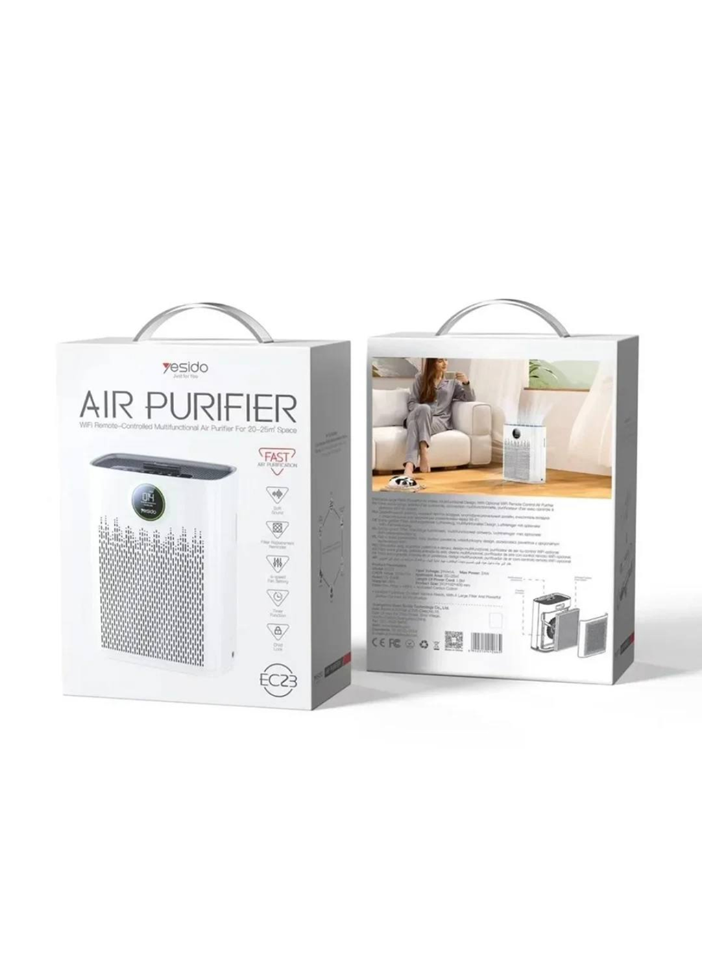 Очиститель воздуха Yesido EC23, для помещений и офисов площадью до 20-25 м², 3-слойным HEPA-фильтром.