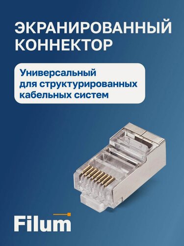 Изображение товара Коннектор RJ-45 Filum FL-NA-PLUG6-3, Cat.6, прозрачный, 100шт