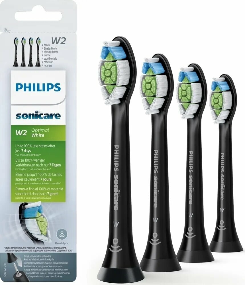Насадки для электрической зубной щетки Philips Sonicare W2 Optimal White HX6064/11, для осветления зубной эмали, 4 шт