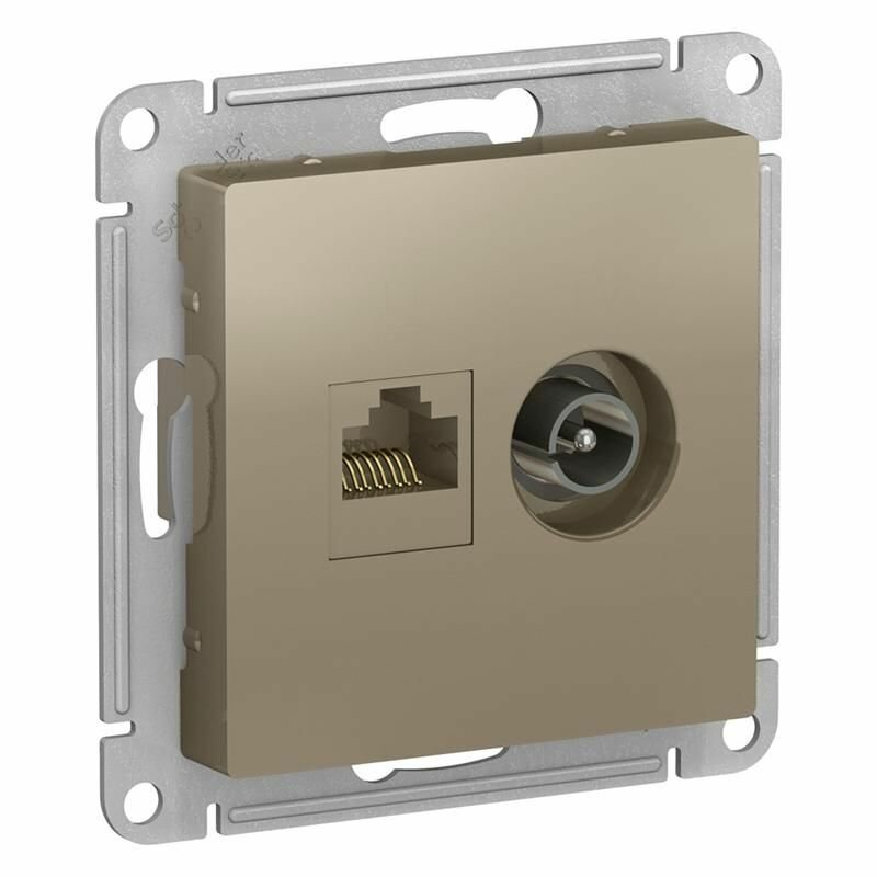 Розетка компьютерная Systeme Electric и телевизионная, двухместная, RJ45, категория 5E, TV, механизм шампань