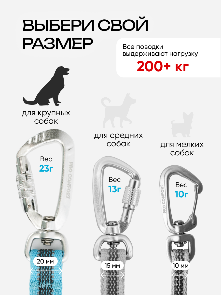 Поводок-перестежка для собак крупных пород 3 метра, PRO COMFORT — фото 1