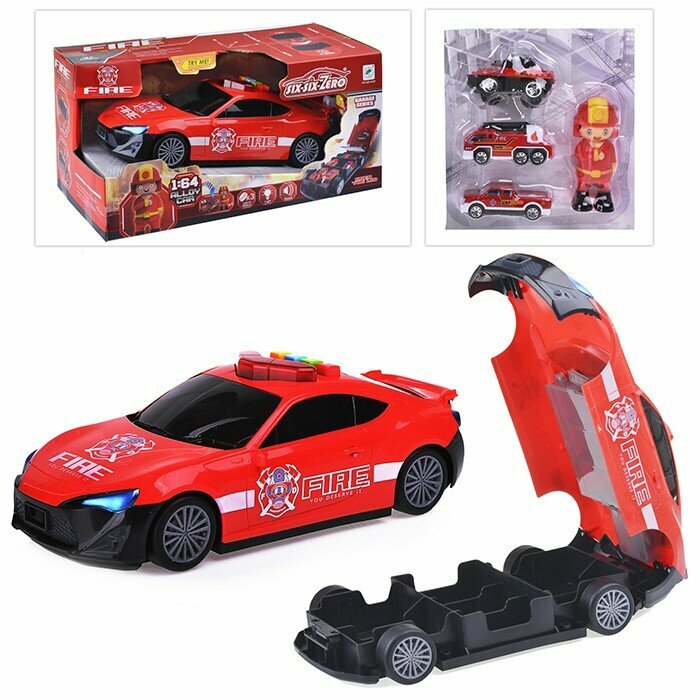 Машина металл. набор пожарная машина со светом и музыкой красная — фото 1