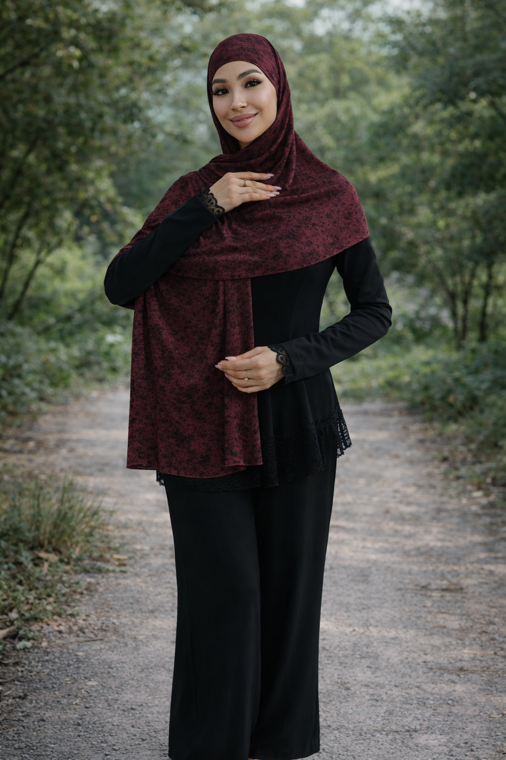 Шарф  для женщин,100х3 см, бордовый, бежевый — фото 1