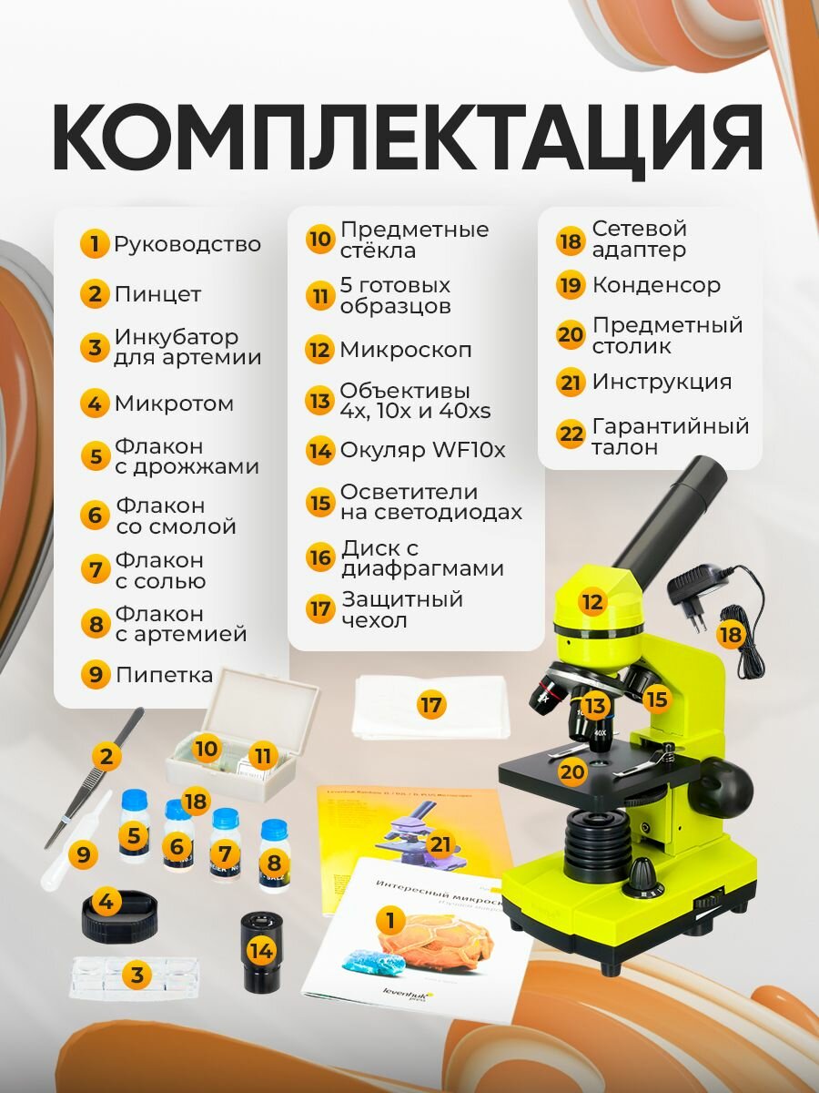 Микроскоп Levenhuk Rainbow 2L Lime Лайм — фото 1