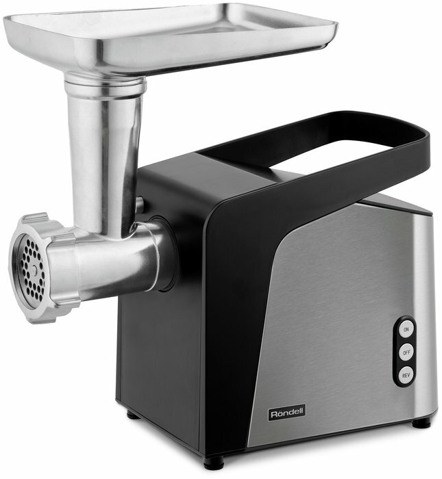 Мясорубка Rondell RDE-1455, 2000 Вт, реверс, стальной/черный