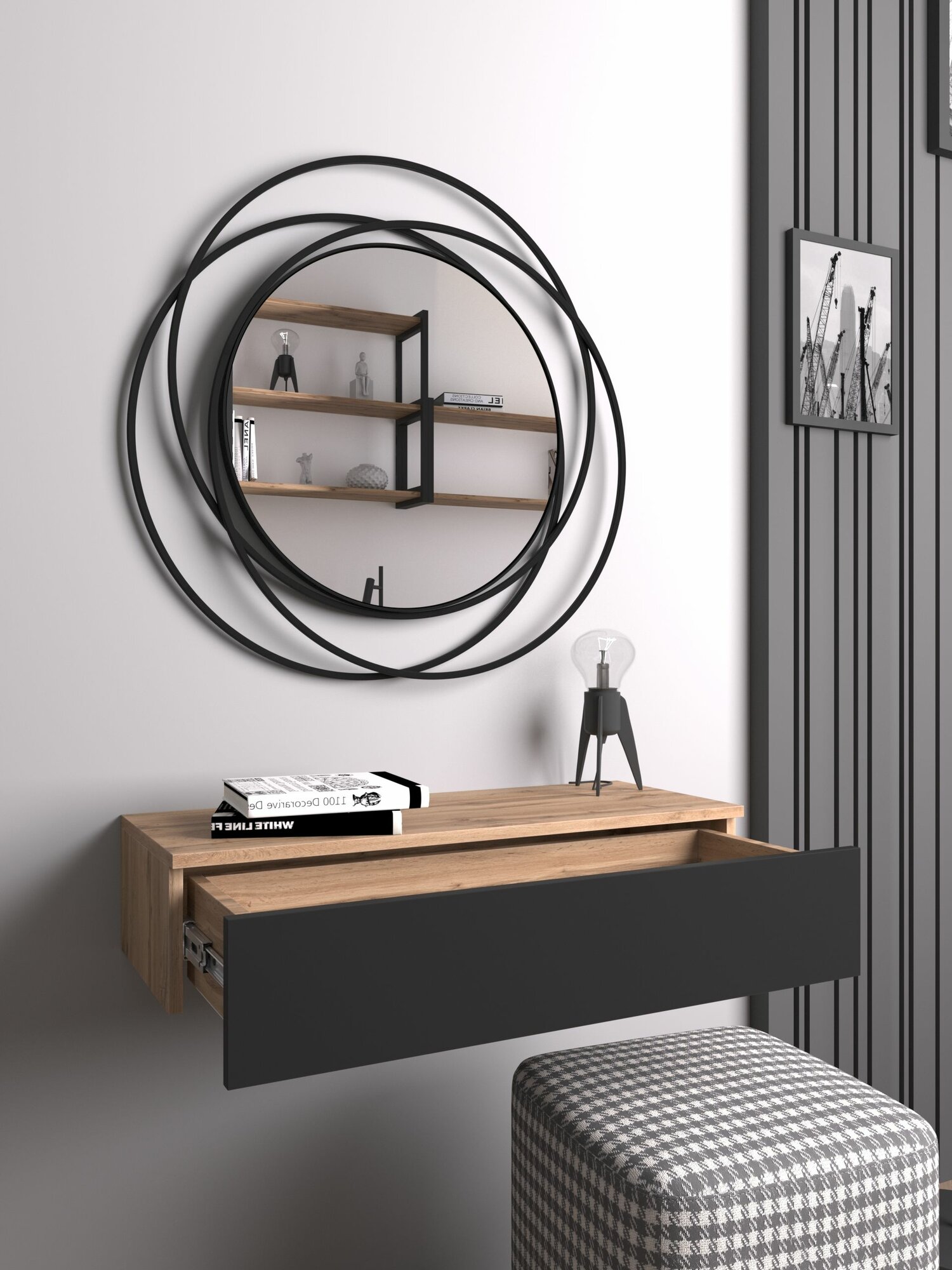 Туалетный столик SAMADA с ящиком, 75х30х17см, дуб вотан/чёрный