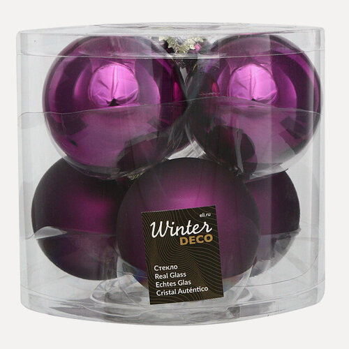 Изображение товара Набор стеклянных шаров 8 см royal purple mix, 6 шт, Winter Deco, 140692