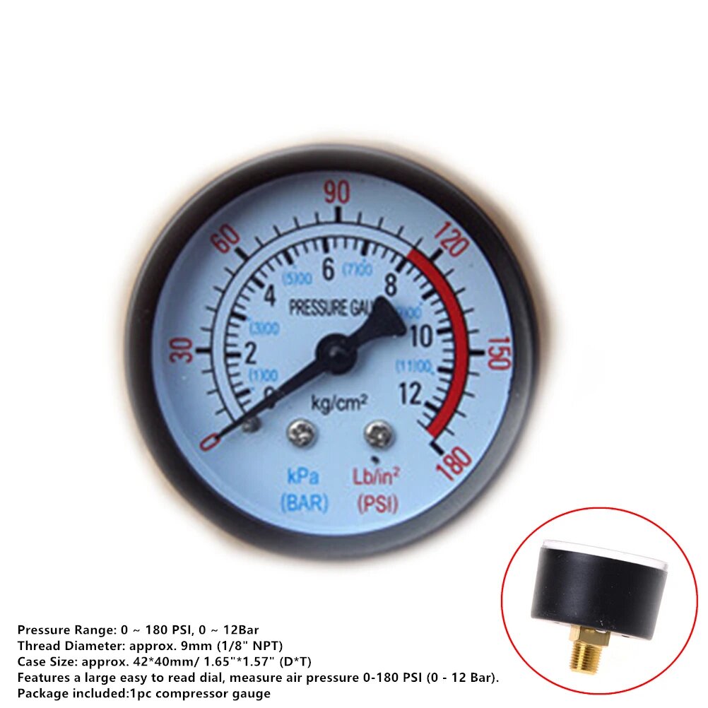 Манометр HELTC для воздушного компрессора 0-180 PSI, 1pc