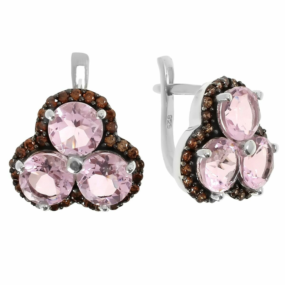 Серьги, серебро, 925 проба, родирование, фианит, морганит синтетический