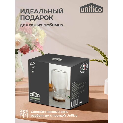 фото Набор стаканов с двойными стенками 2шт. 450 мл из боросиликатного стекла unifico