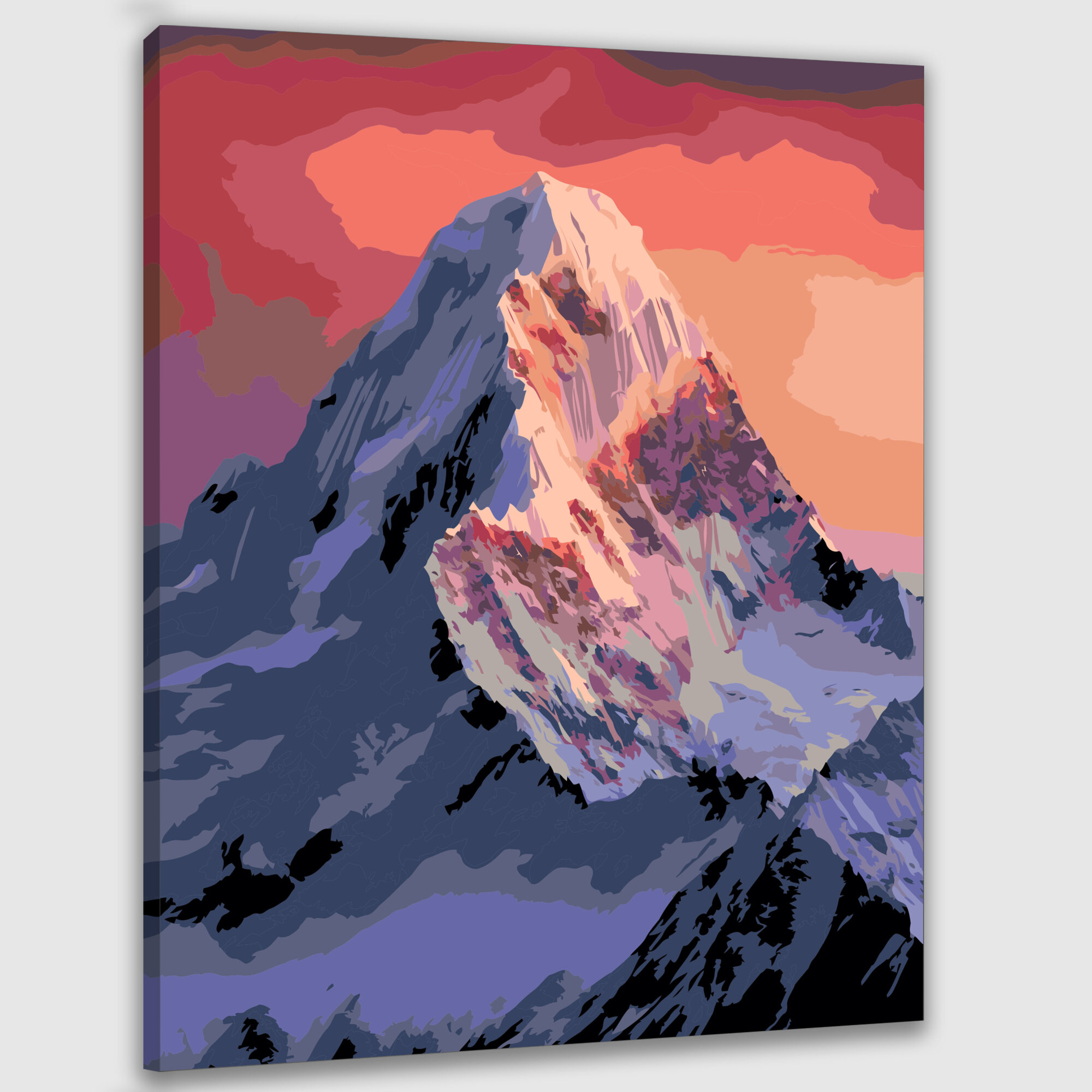 Картина по номерам 40x50 см, горный хребет, рассвет, заснеженные вершины, небо, оранжевый оттенок, розовый оттенок, фон
