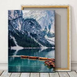 Картина на холсте 40х50 см "Озеро Брайес в горах, Италия", на стену для интерьера
