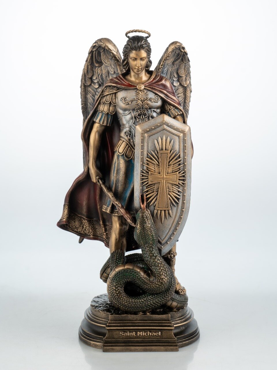 Статуэтка Архангел Михаил, высота 23см , литьевой мрамор, цвет холодная бронза
