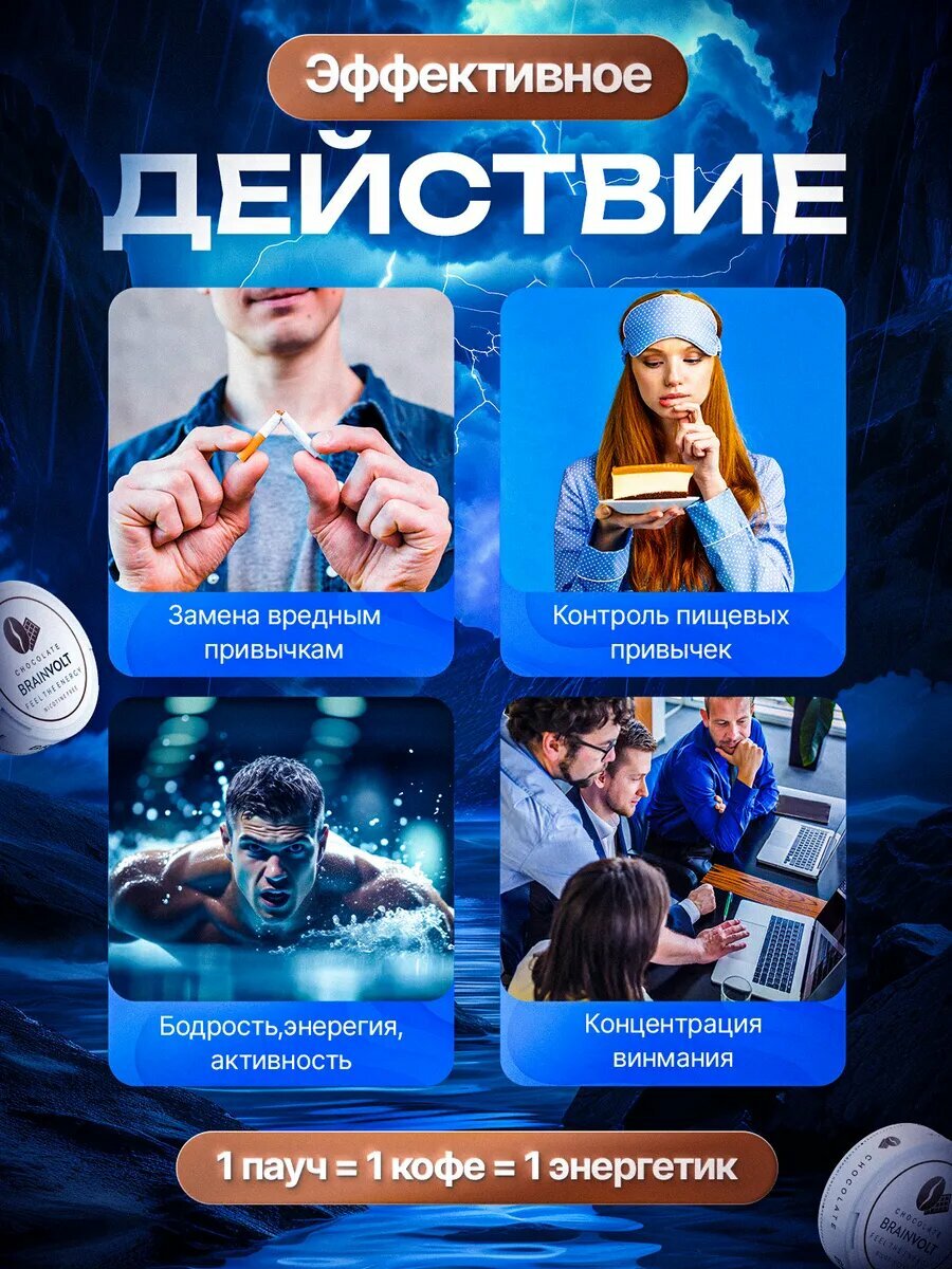 Кофеиновые пастилки Brainvolt от курения, энергетик, без сахара, мята, 2 упаковки по 20 паучекй — фото 1