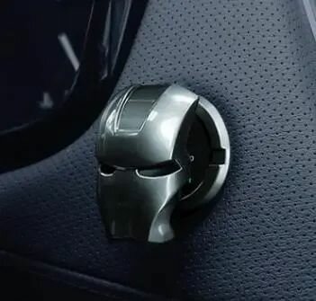 Защитная накладка Iron man серебро на кнопку старт- стоп/ Декоративная окантовка на кнопку запуска двигателя