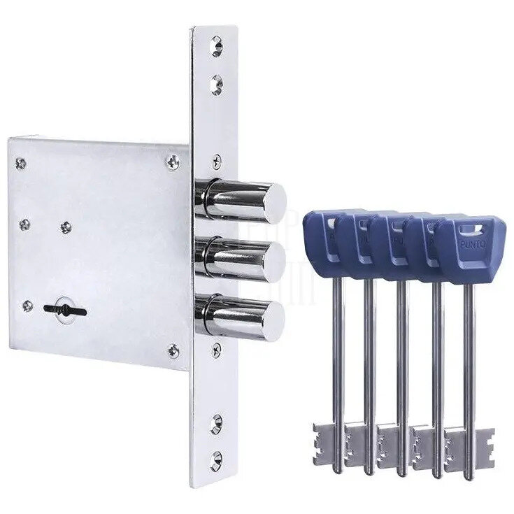 Замок Punto (Пунто) врезной сувальдный MDV30S-817 (V30/S) длиный ключ хром