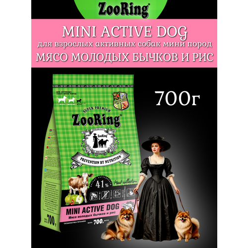 Корм сухой Zooring Mini Active Dog мясо молодых бычков и рис, без пшеницы для собак мини пород (700 г)