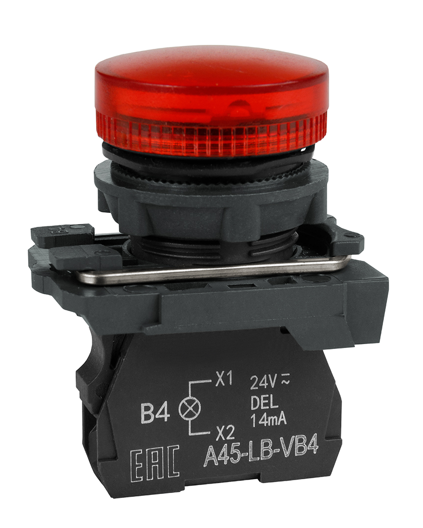 Лампа сигнальная индикаторная КЭАЗ OptiSignal D22 C5-L-M4 светодиодная, пластик, красное свечение, длина 55мм, диаметр отверстия 22мм, XB5AVM4, 230-240VAC, IP65 / индикатор