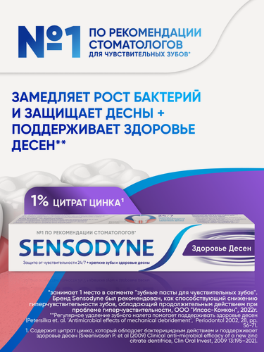 Изображение товара Зубная паста Sensodyne Здоровье Десен, 75 мл | Для чувствительных зубов и десен, с фтором