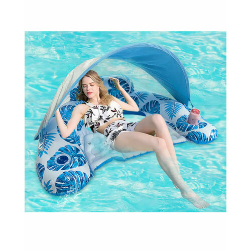 Матрас - гамак голубой для плавания с сеткой и надувной подушкой Big Garden